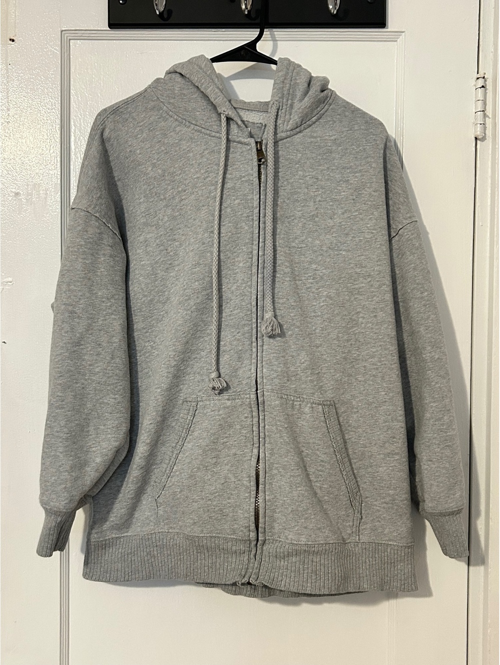 American Eagle Womenβs Oversized Heavy Medium Gray Full Zip Hoodie Sweatshirt